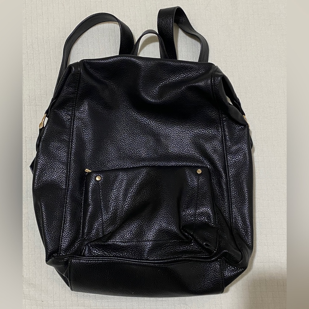 Faux Leather Black Backpack • Gold Hardware • Brand: A New Day • Large